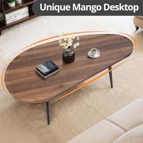 Oval Coffee Table with Metal Legs, Walnut 23.6" D x 47.2" W x 18.5" H C869199