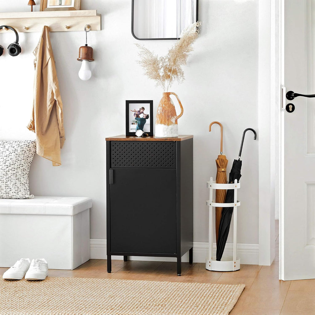 Rustic Brown and Black Nightstand with Door A2599