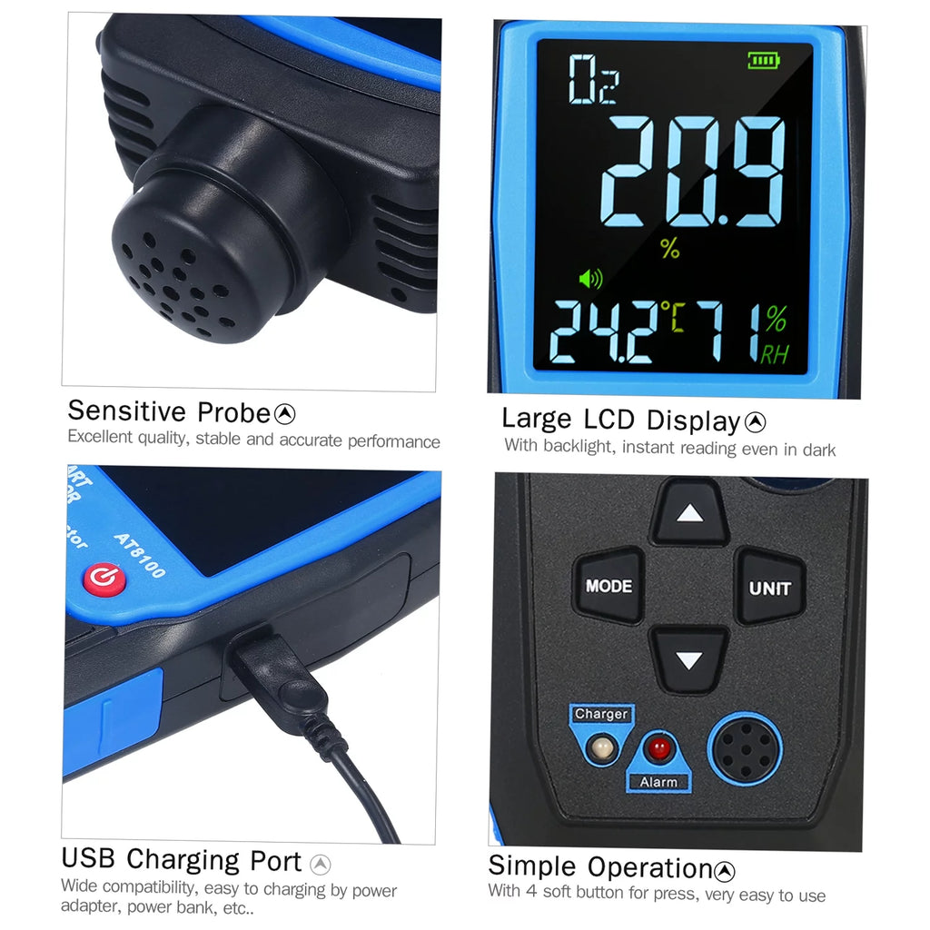 Handheld Digital USB Rechargeable O2 Sensor Tester Monitor LCD Display P8124
