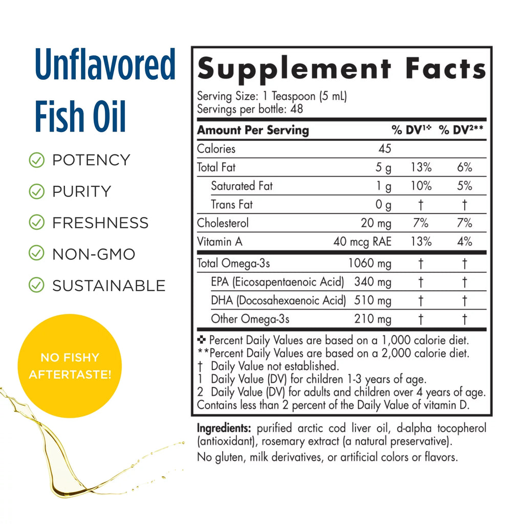 Arctic Cod Liver Oil Liquid, 1060 Mg, Unflavored, 8 Oz W134308