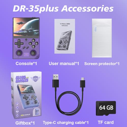 Handheld Gaming Device with 3.5'' IPS Screen, 64G TF Card, Purple A478