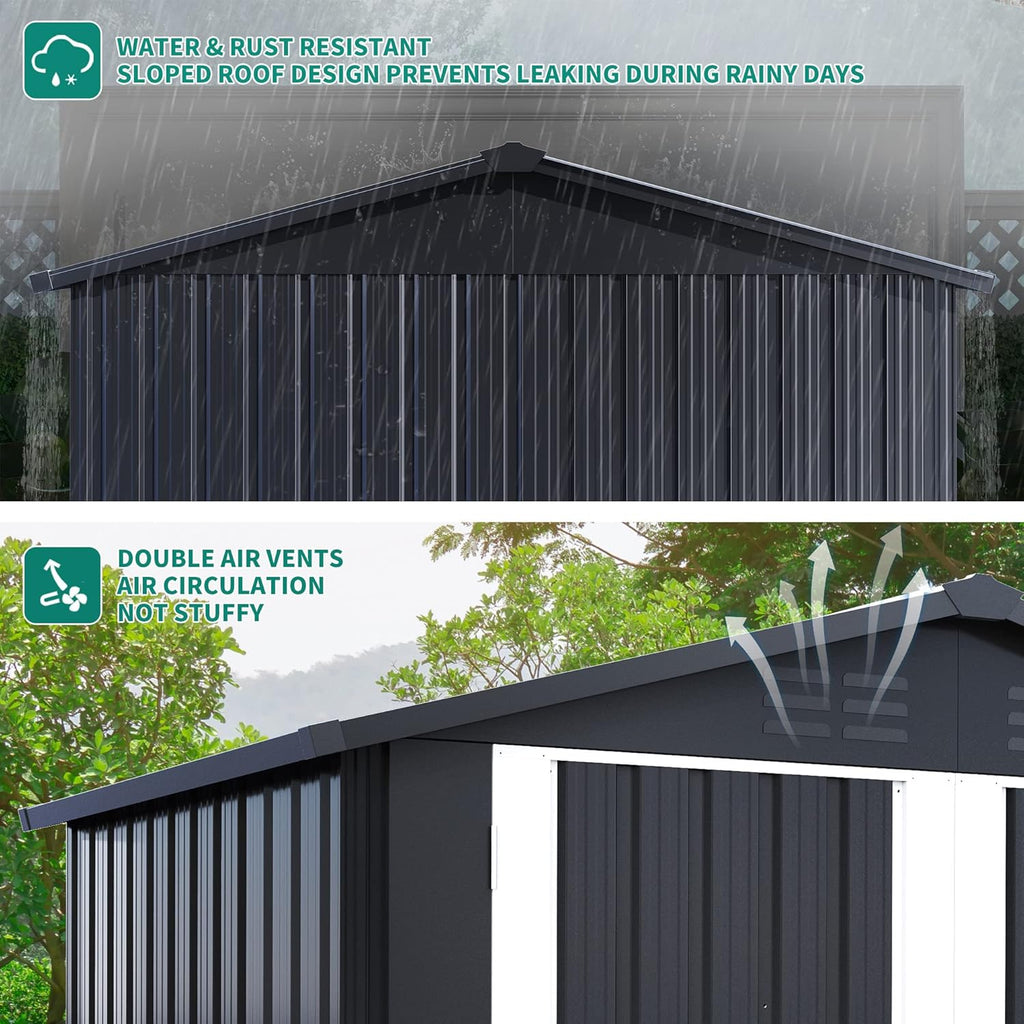 Black 6 x 4FT Metal Outdoor Storage Shed L586327