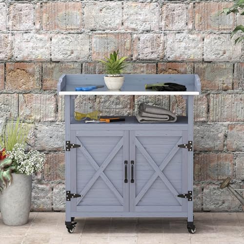 Wooden Potting Bench Table with Storage Cabinet X8305