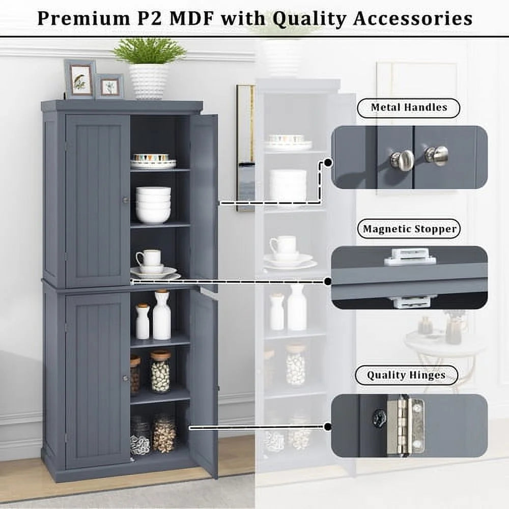 Tall Kitchen Pantry Storage Cabinet with 4 Doors and Adjustable Shelves S24547