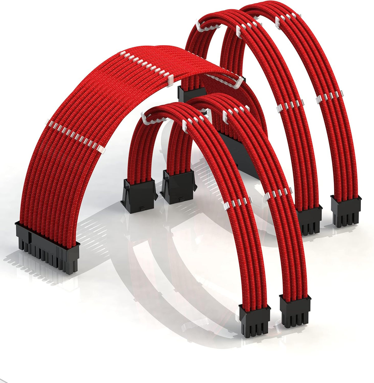 50cm Sleeved PSU Cable Extension Kit with Comb, Red Black, 24 P (20+4), 8 P CPU, 8 P GPU, 500mm, Pack of 2 V867774