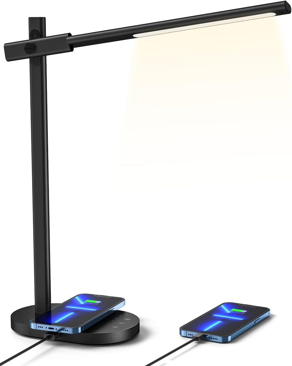 Grey LED Desk Lamp with 10W Wireless Charger, USB Port, 6 Brightness Levels L730