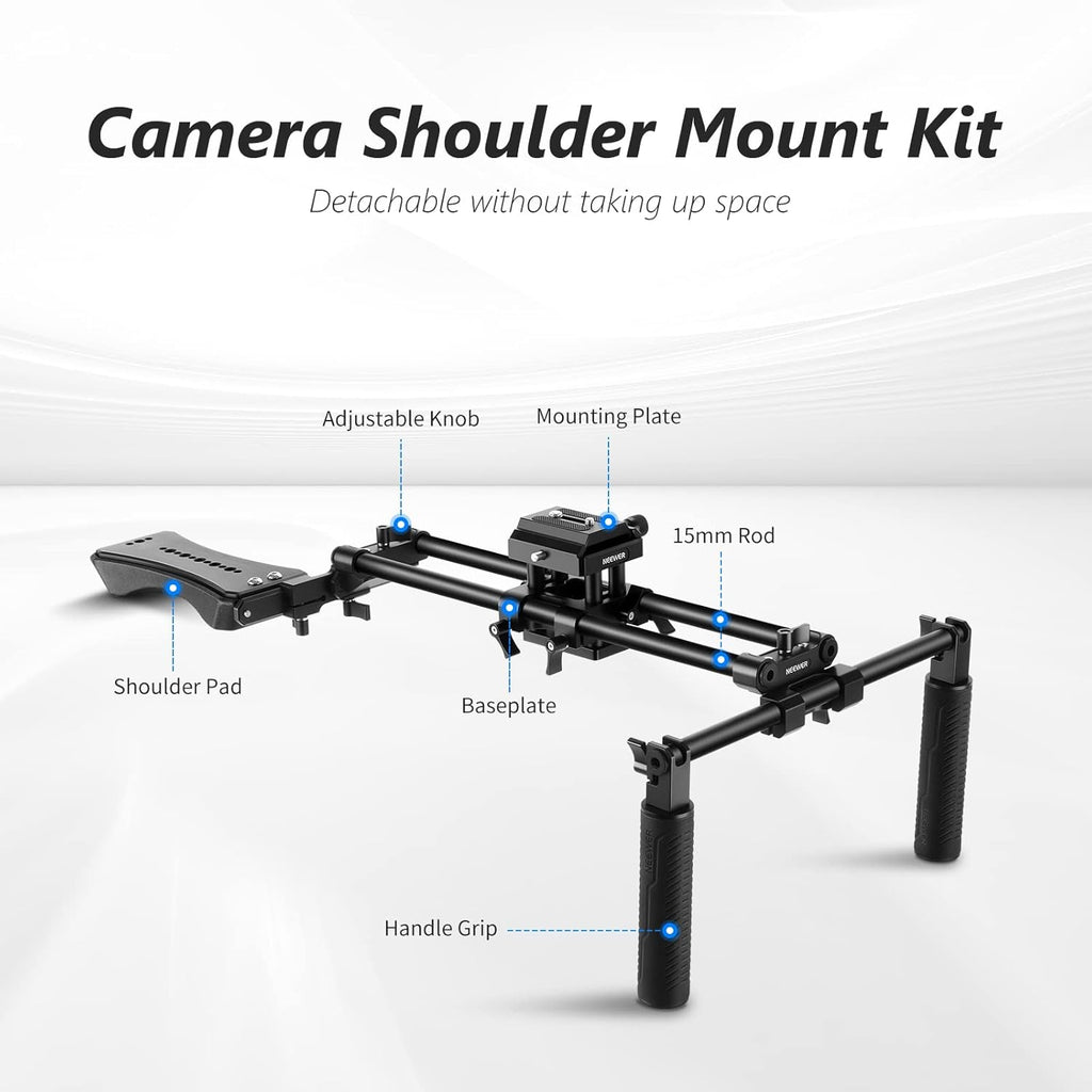Universal Camera Shoulder Mount with Movable Shoulder Pad, 15mm Rod, 1/4 3/8 QR Plate Z53516