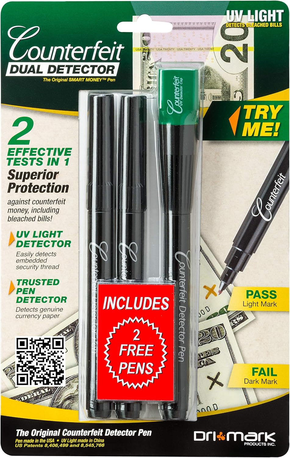 Dual Test Smart Money Pen with UV LED Cap Counterfeit Detector System, Pack of 2 M28180