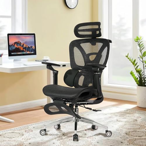 Black Ergonomic Mesh Office Chair with Footrest W263