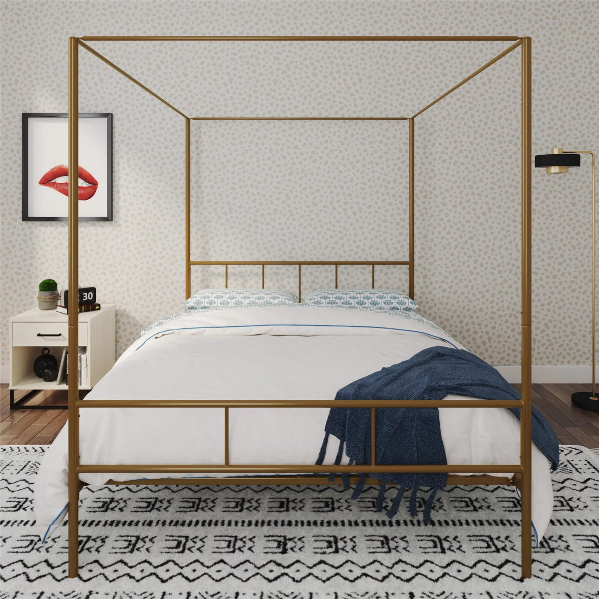 Queen Black Metal Canopy Platform Bed Frame O6521
