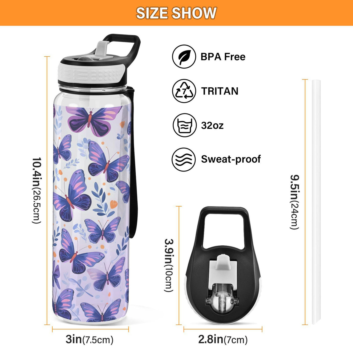 Purple 32oz Tritan Leakproof Water Bottle with Straw T3959