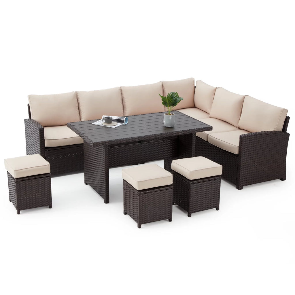 7-Piece Beige Rattan Wicker Sectional Sofa Set A756221