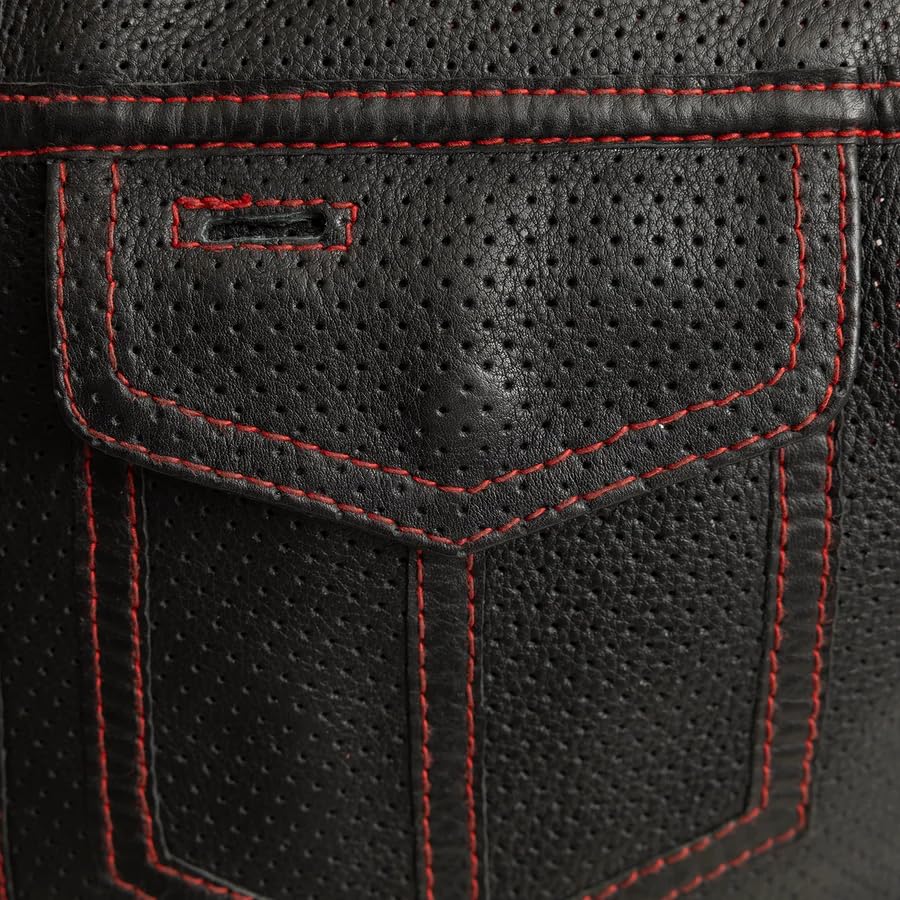 Mens Motorcycle Biker Riding Leather Vest with Mesh lining and Conceal Carry Pockets G8606