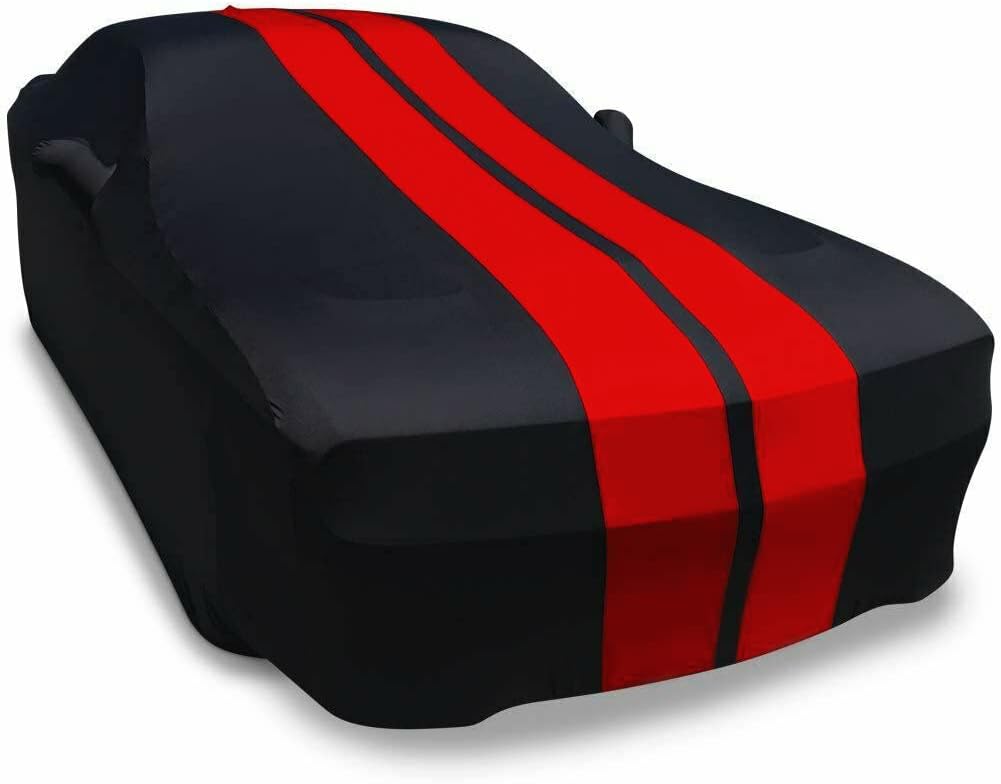 Indoor Stretch Satin Car Cover Black with Gray Stripes J38955