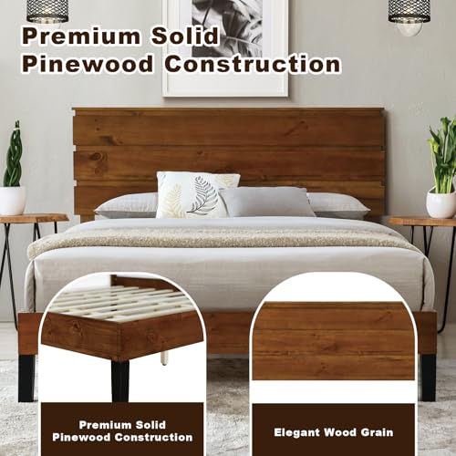 Brown Solid Wood Queen Size Platform Bed F102590