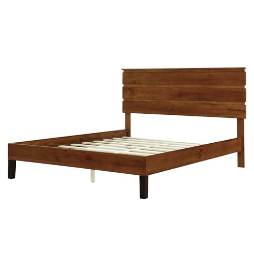 Brown Solid Wood Queen Size Platform Bed F102590