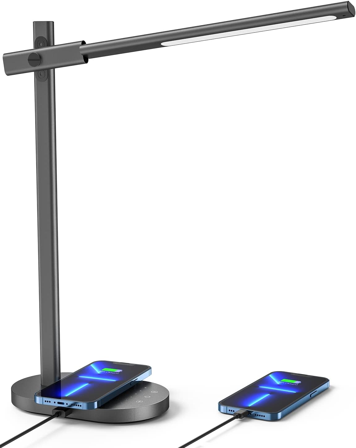 Grey LED Desk Lamp with 10W Wireless Charger, USB Port, 6 Brightness Levels L730