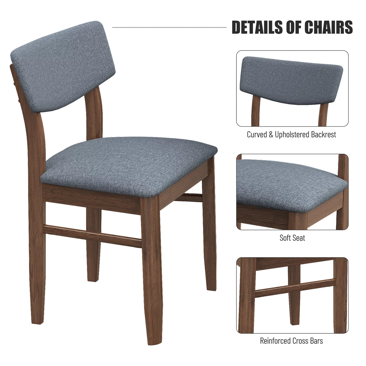 Grey Rubber wood Dining Table Set with 2 Benches and 2 Chairs W270