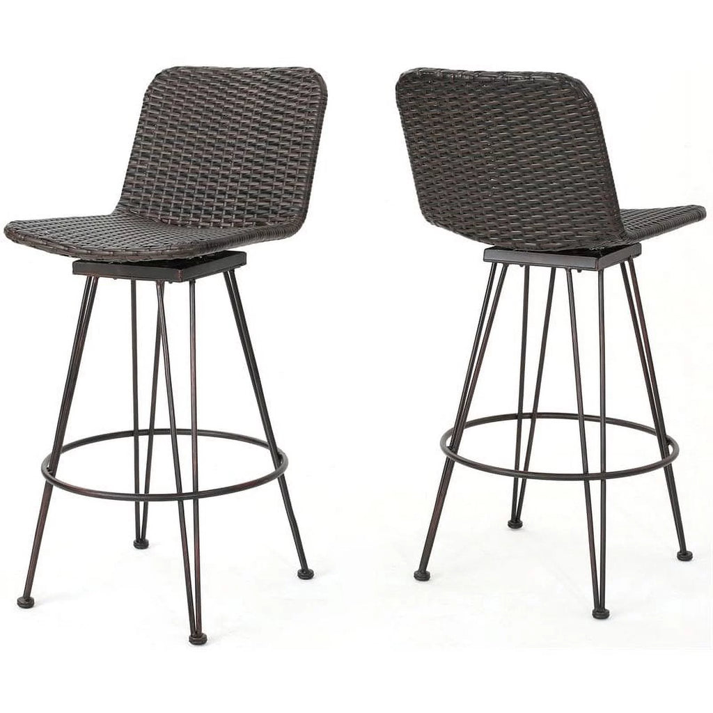 Wicker Barstool with Black Brush Copper Iron Frame Set of 2 E217