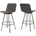 Wicker Barstool with Black Brush Copper Iron Frame Set of 2 E217