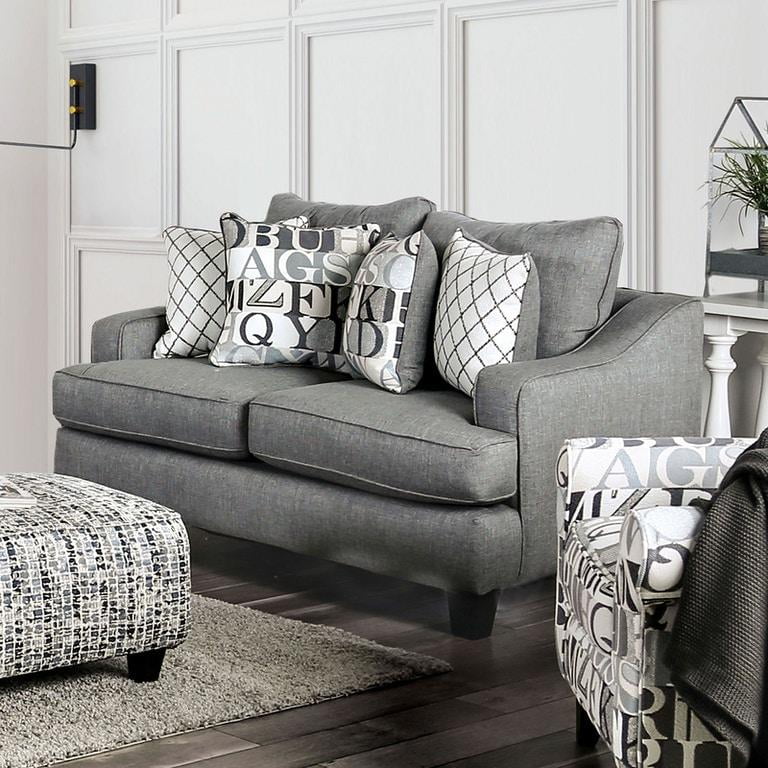 Bluish Gray Linen-like Fabric Living Room Set 3pcs S42502