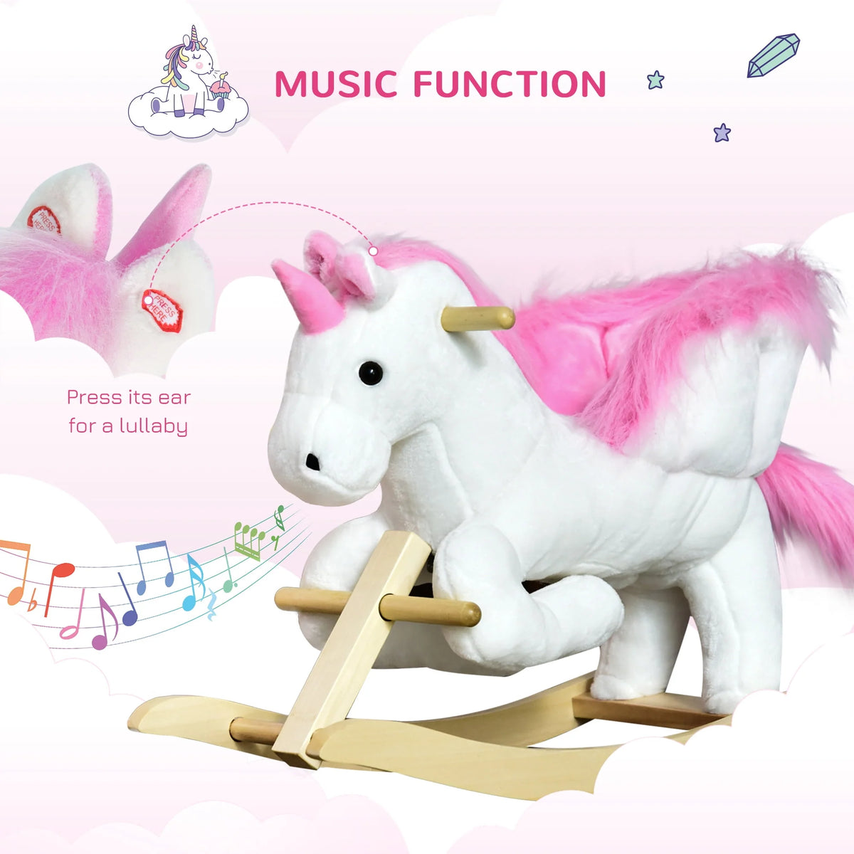 Pink Plush Rocking Unicorn Ride On Toy Y273