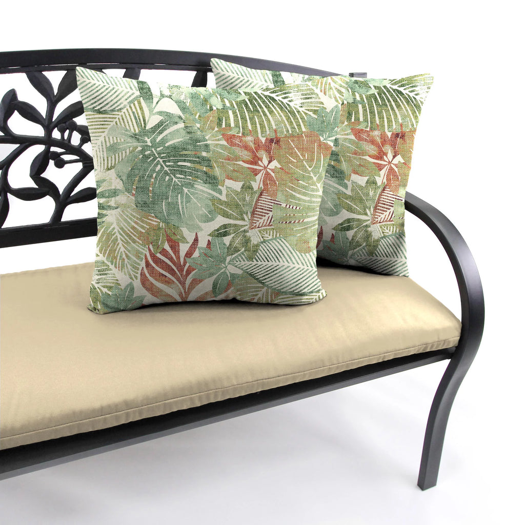Almond Green Leaves Square Outdoor Throw Pillow 2 Pack S880394