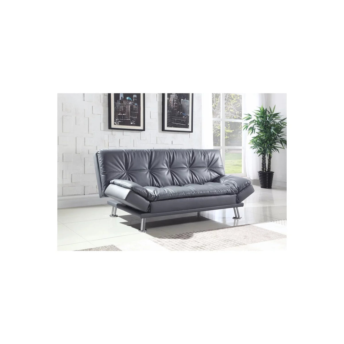Adjustable Gray Leather Sofa Bed Q679