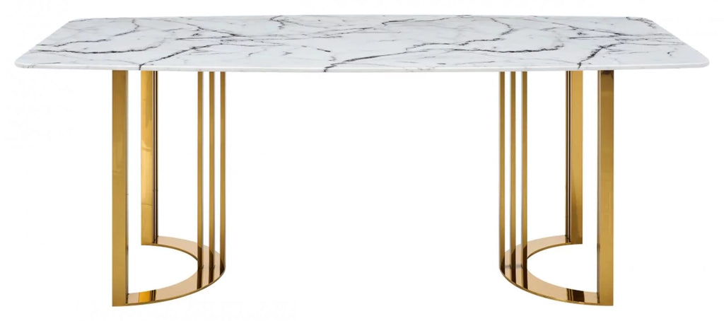 Marble Top Gold Stainless Steel 7Pcs Dining Room Set B42753