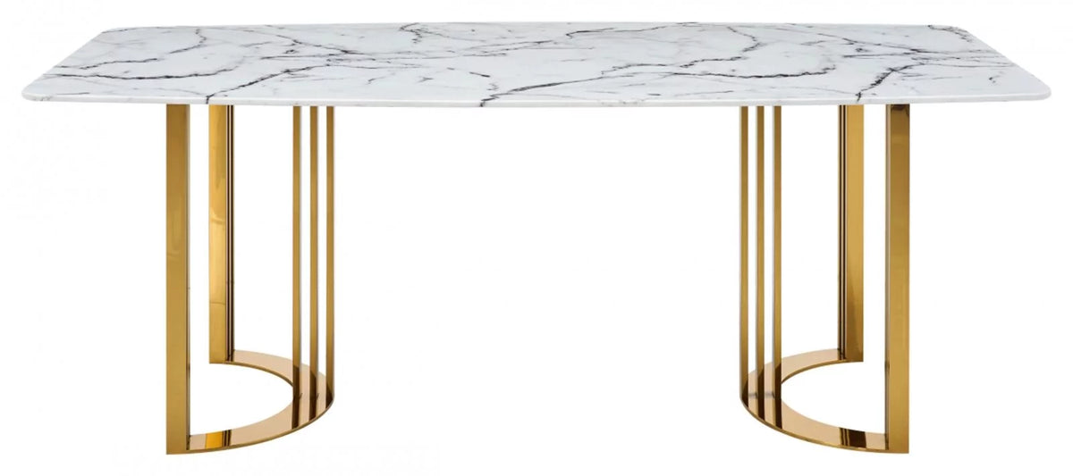 Marble Top Gold Stainless Steel 7Pcs Dining Room Set B42753