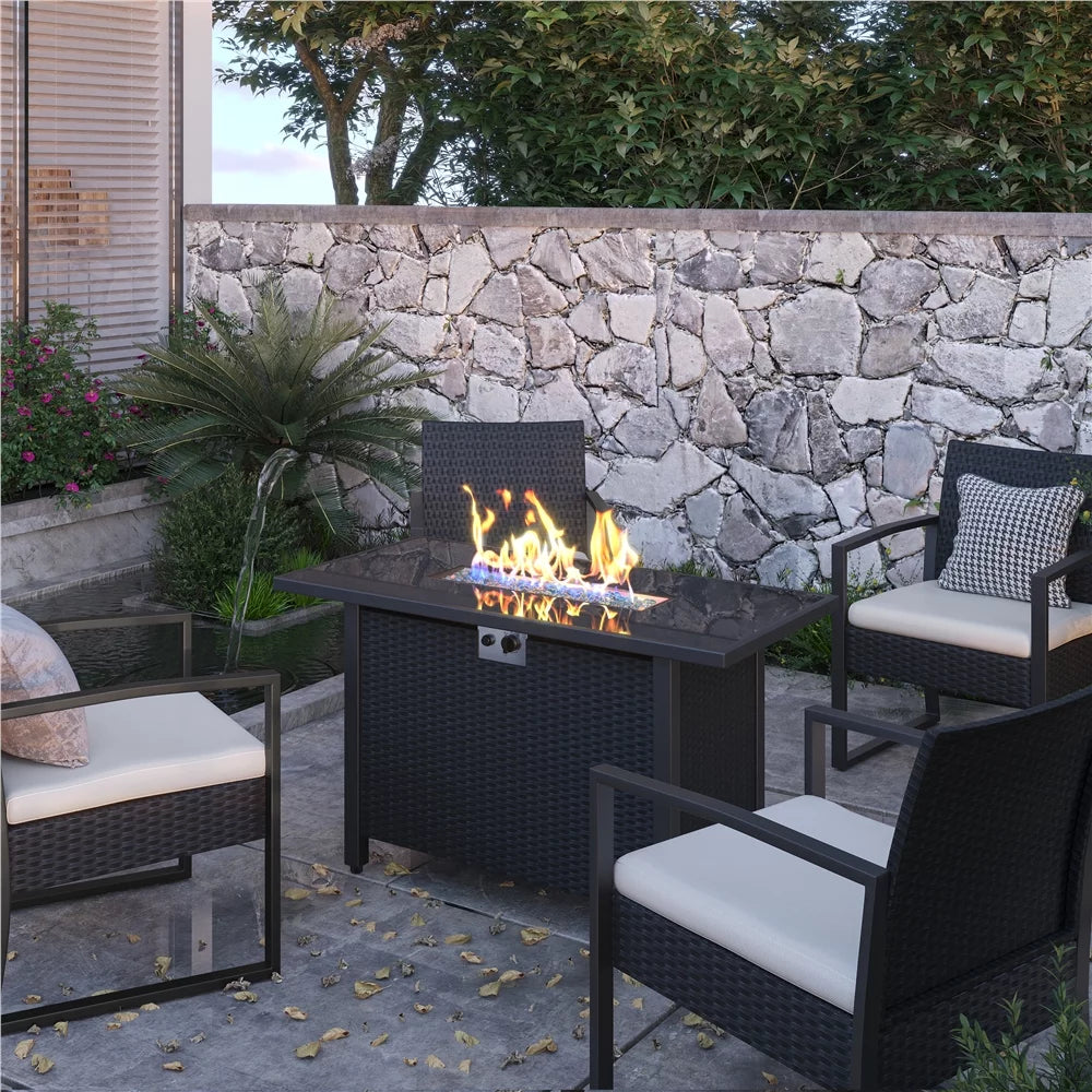 43 Outdoor Gas Fire Pit with Tempered Glass Tabletop, Black L7009