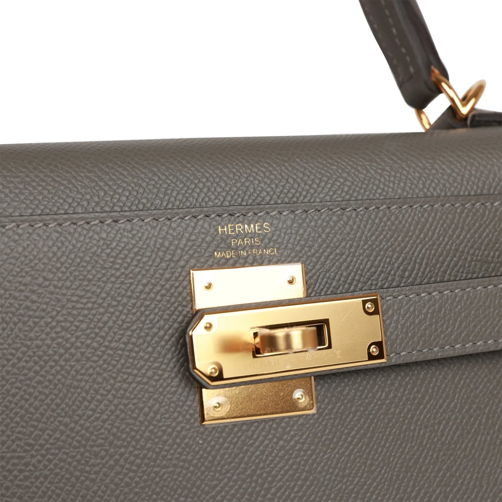 Kelly 28 Gris Meyer Epsom Handbag F9115