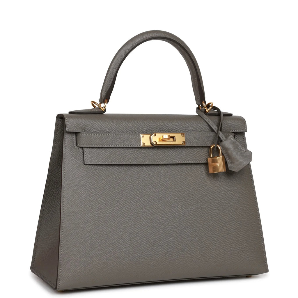 Kelly 28 Gris Meyer Epsom Handbag F9115
