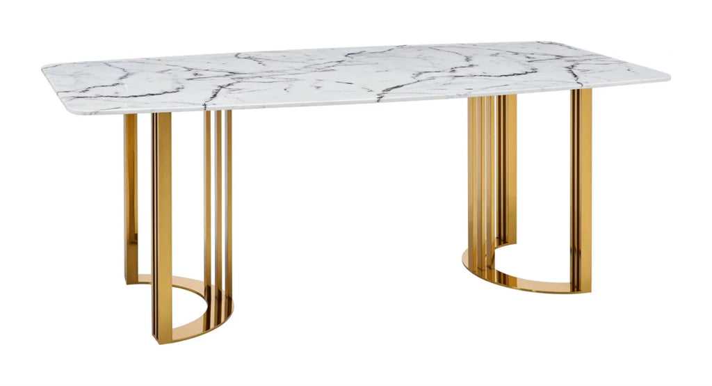 Marble Top Gold Stainless Steel 7Pcs Dining Room Set B42753