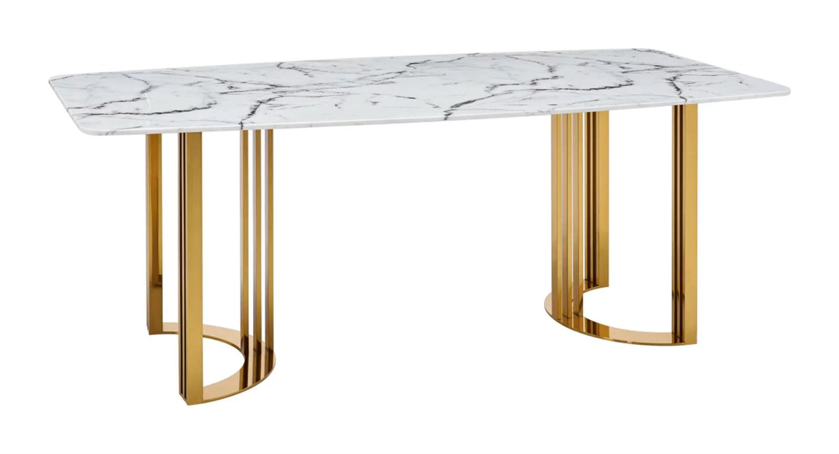 Marble Top Gold Stainless Steel 7Pcs Dining Room Set B42753