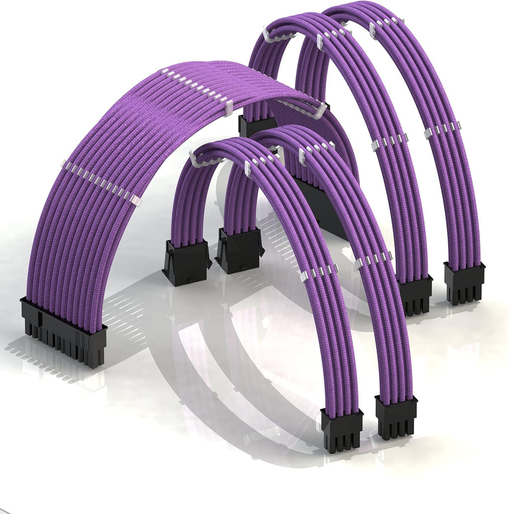 50cm Sleeved PSU Cable Extension Kit with Comb, Red Black, 24 P (20+4), 8 P CPU, 8 P GPU, 500mm, Pack of 2 V867774