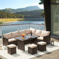 7-Piece Beige Rattan Wicker Sectional Sofa Set A756221