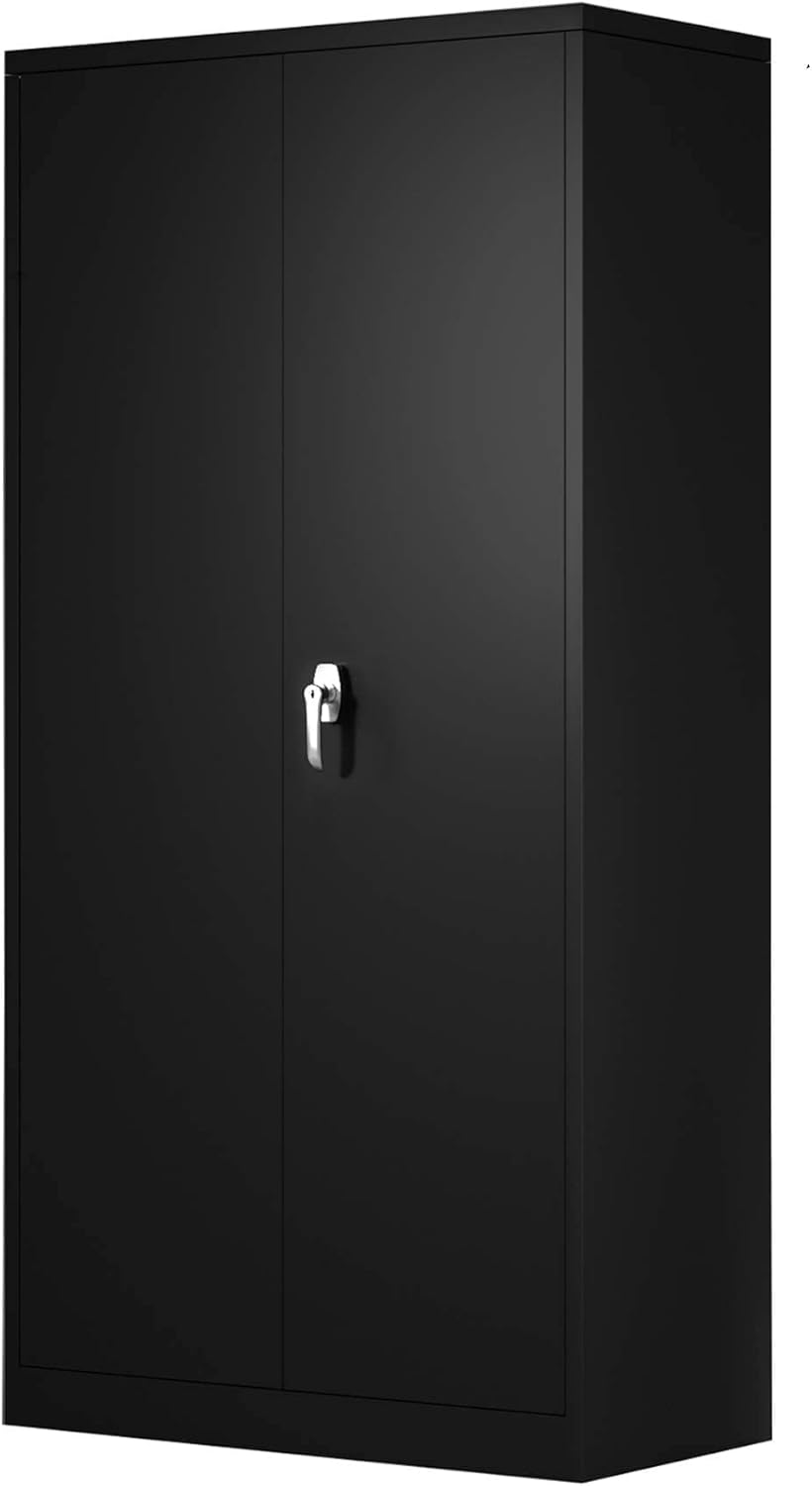 Black Steel Storage Cabinet with 4 Adjustable Shelves and Lockable Doors O3621
