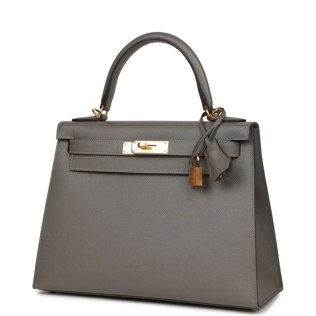 Kelly 28 Gris Meyer Epsom Handbag F9115