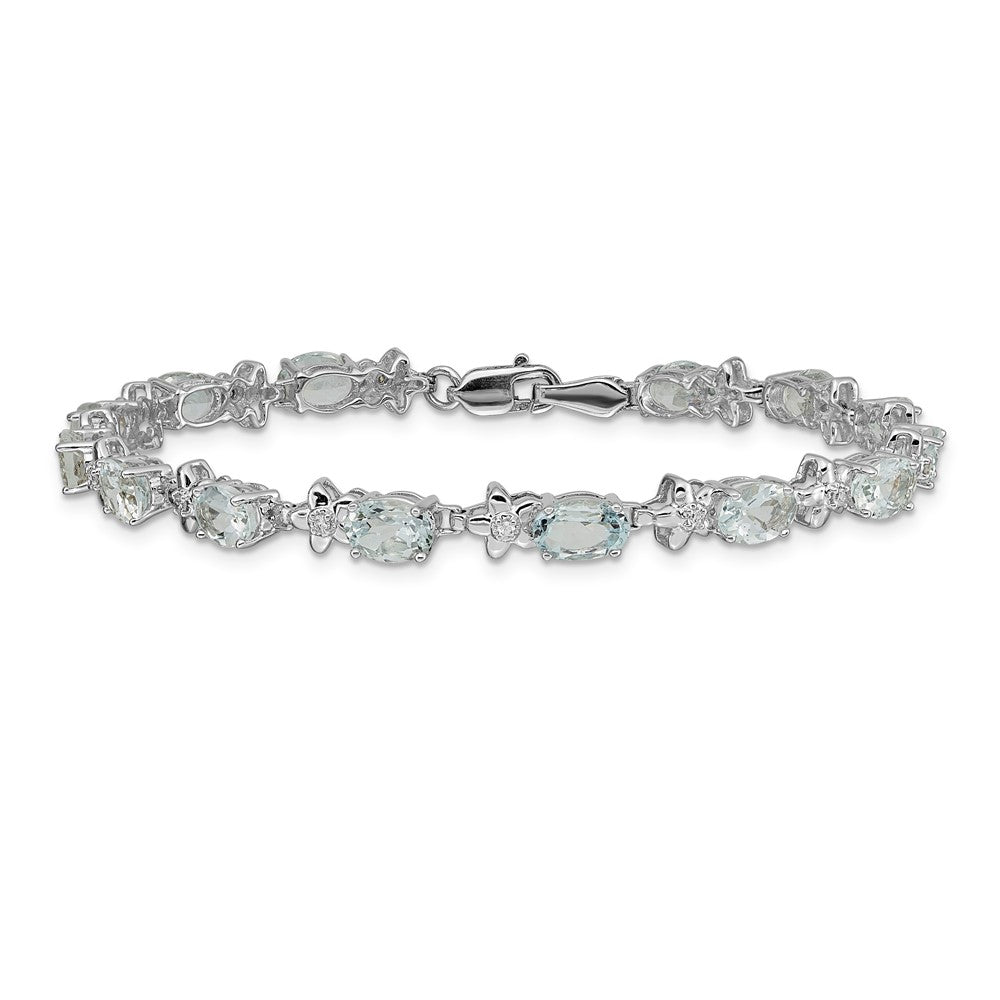 14 Karat White Gold Floral Diamond and Aquamarine Bracelet L801