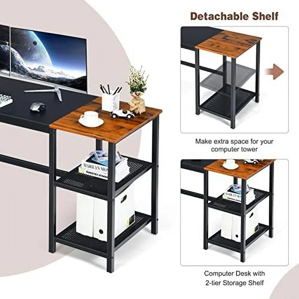 59 Inch Computer Desk with Charging Station and 2 Tier Shelves C9229