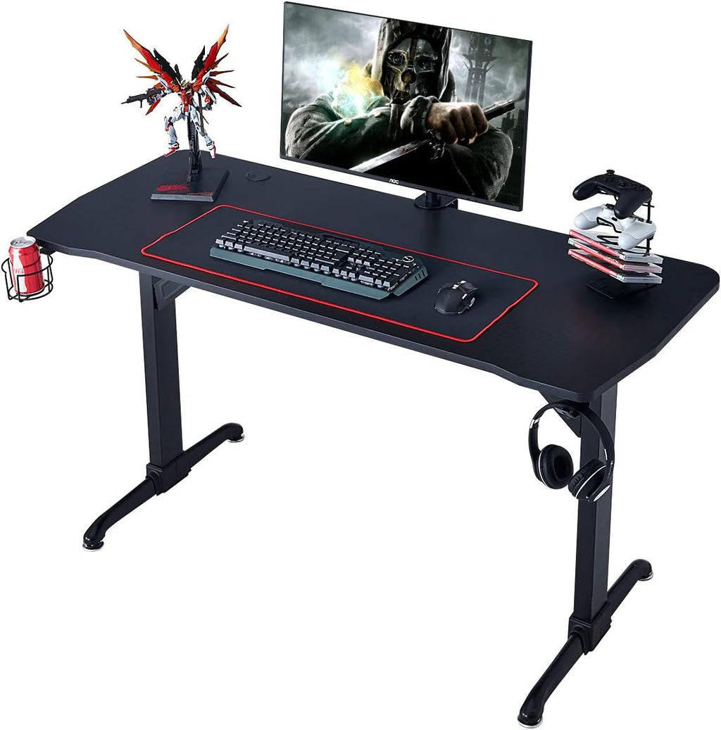 55 Inch Black T Shaped Gaming Desk with Mouse Pad U6853
