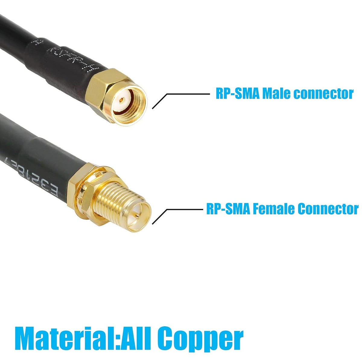 15 ft RP-SMA Male to RP-SMA Female Extension Cable, 50 Ohm Pure Copper Coax Pack of 2 P39851