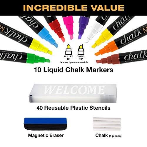 Heavy-Duty Sandwich Board Sidewalk Chalkboard Sign with Chalk Markers, Stencil Set, Chalk, Eraser D903449