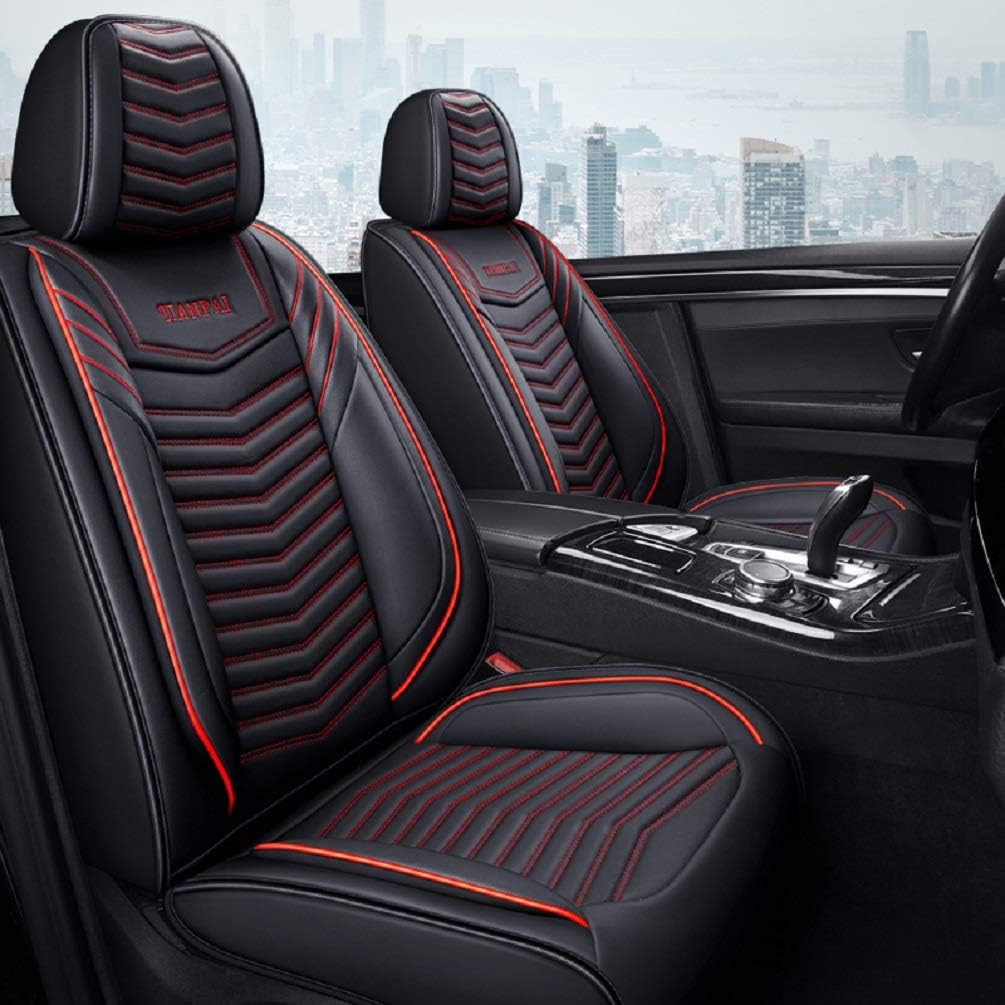 Black-White Leather Car Seat Covers 5 Seats Full Set Y565138
