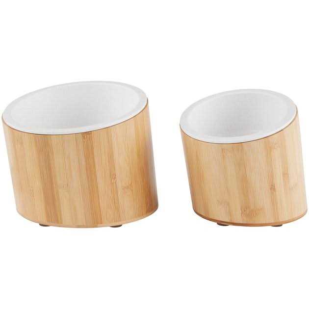 Slanted Non-Skid Elevated Bamboo Melamine Bowl with Stand D829691