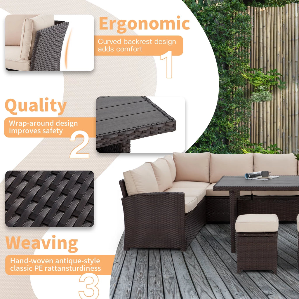 7-Piece Beige Rattan Wicker Sectional Sofa Set A756221