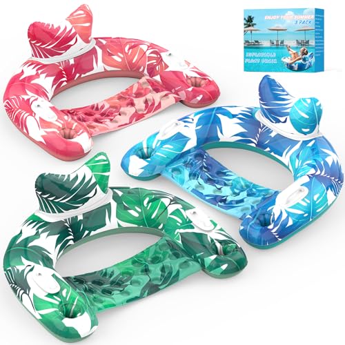 3 Pack Inflatable Pool Float Chairs with Cupholders & Handles N87324