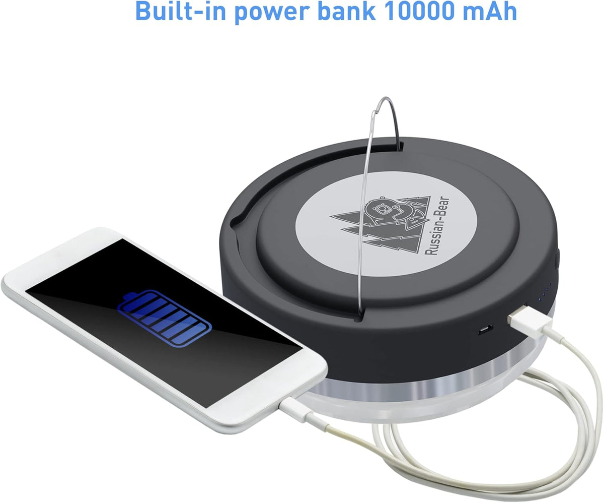 Camping LED Lamp Lantern with USB Power Bank 10000 mAh 3400 Lumen 80W Portable with Magnet Black M586973