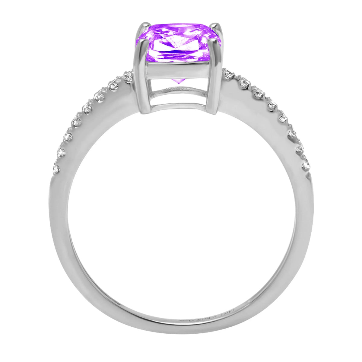 Cushion Cut Purple Amethyst 18k White Gold Ring D295